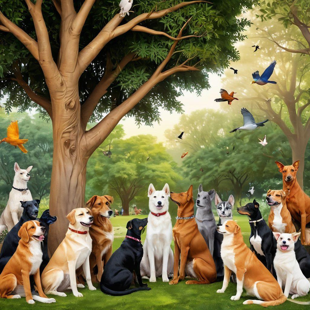 A heartwarming scene depicting a diverse array of animals interacting affectionately with humans, showcasing various species like dogs, cats, and birds playing or cuddling with people of different ages and backgrounds. The background should reflect a natural setting, emphasizing the bond shared in a park or home environment. Soft, warm lighting to evoke a feeling of love and warmth. super-realistic. vibrant colors.